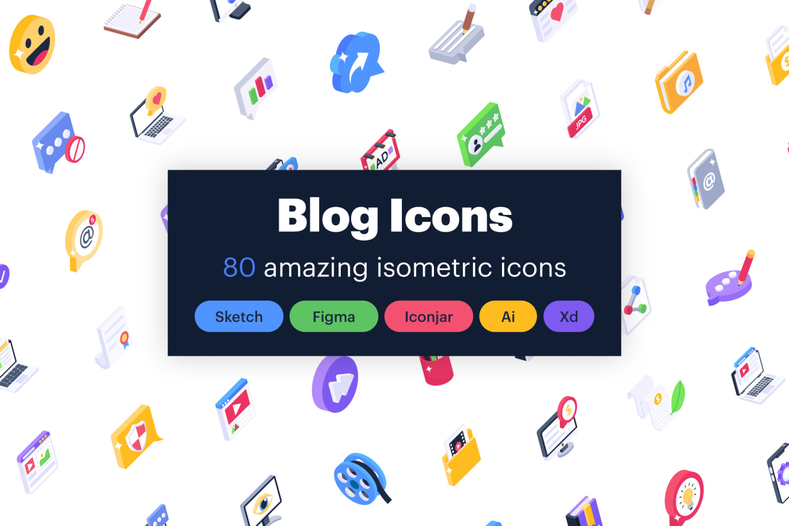 80 Blogs Isometric Icons Set 80 Blogs Isometric Icons Set