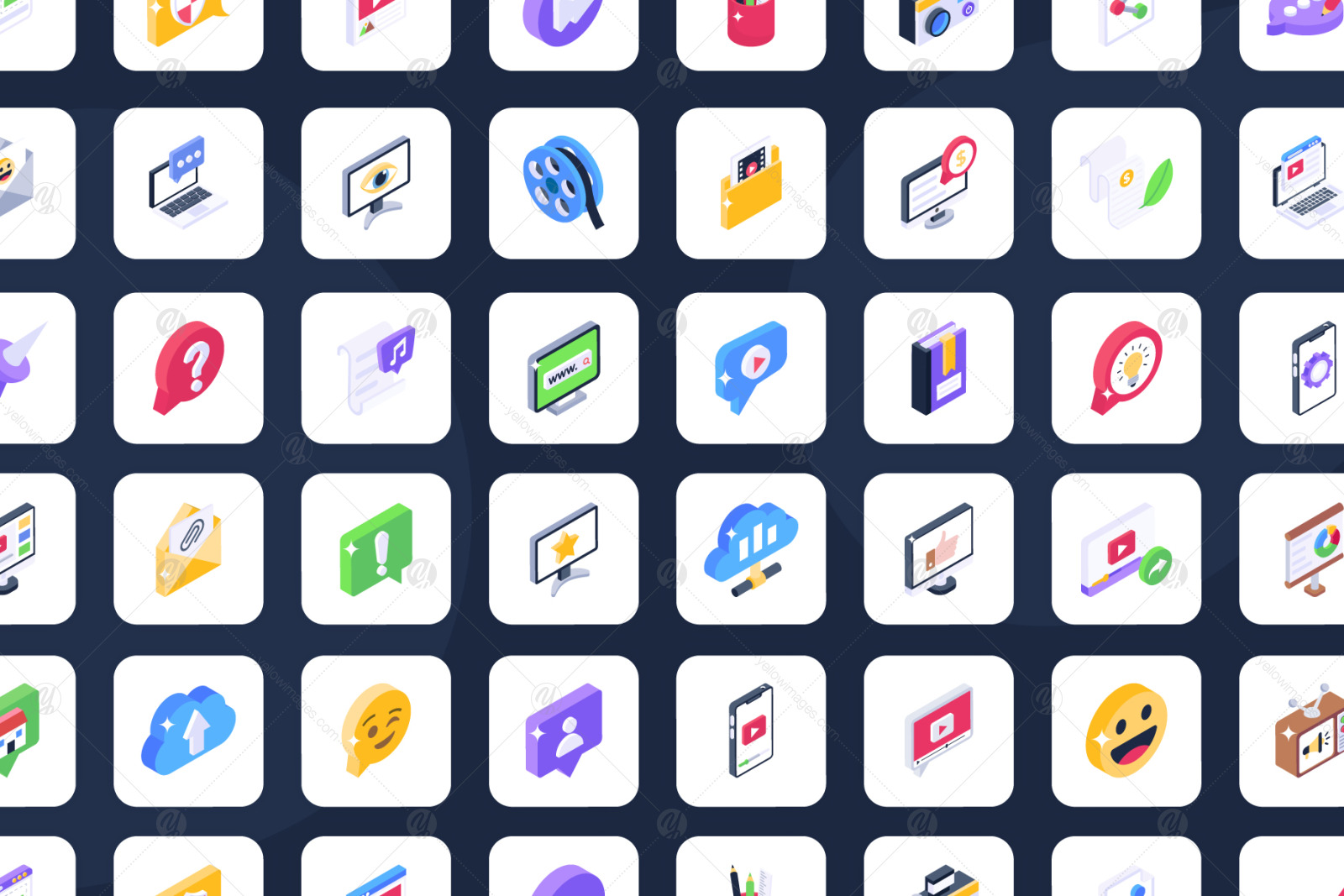 80 Blogs Isometric Icons Set 80 Blogs Isometric Icons Set