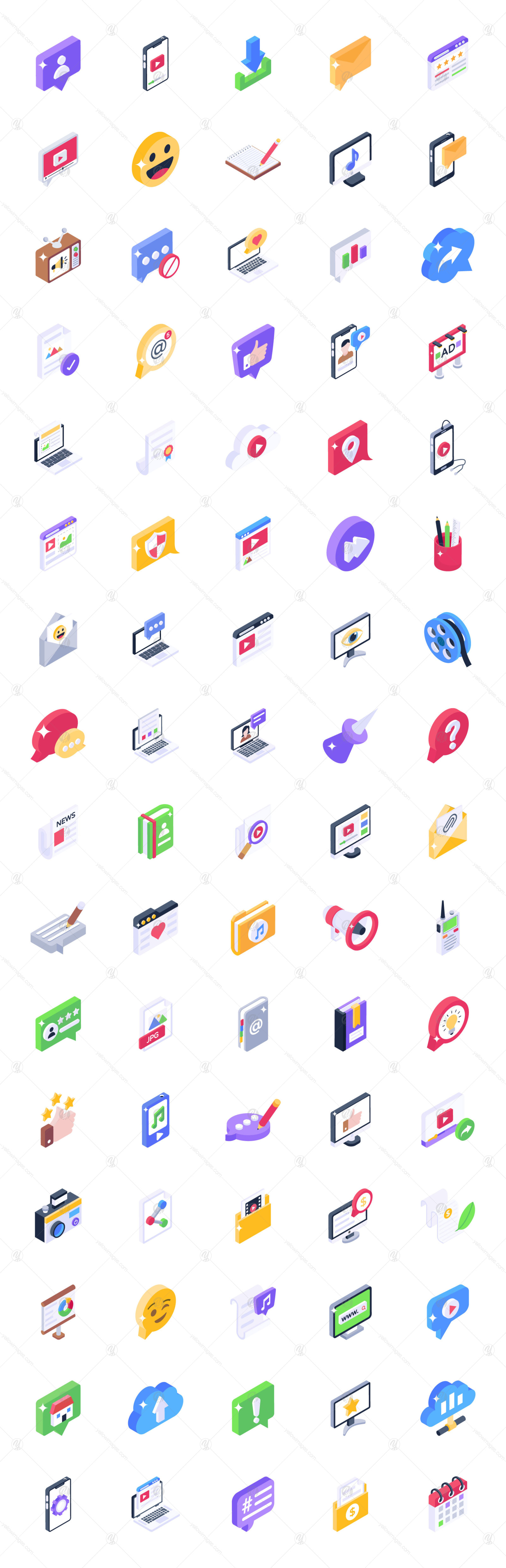 80 Blogs Isometric Icons Set 80 Blogs Isometric Icons Set