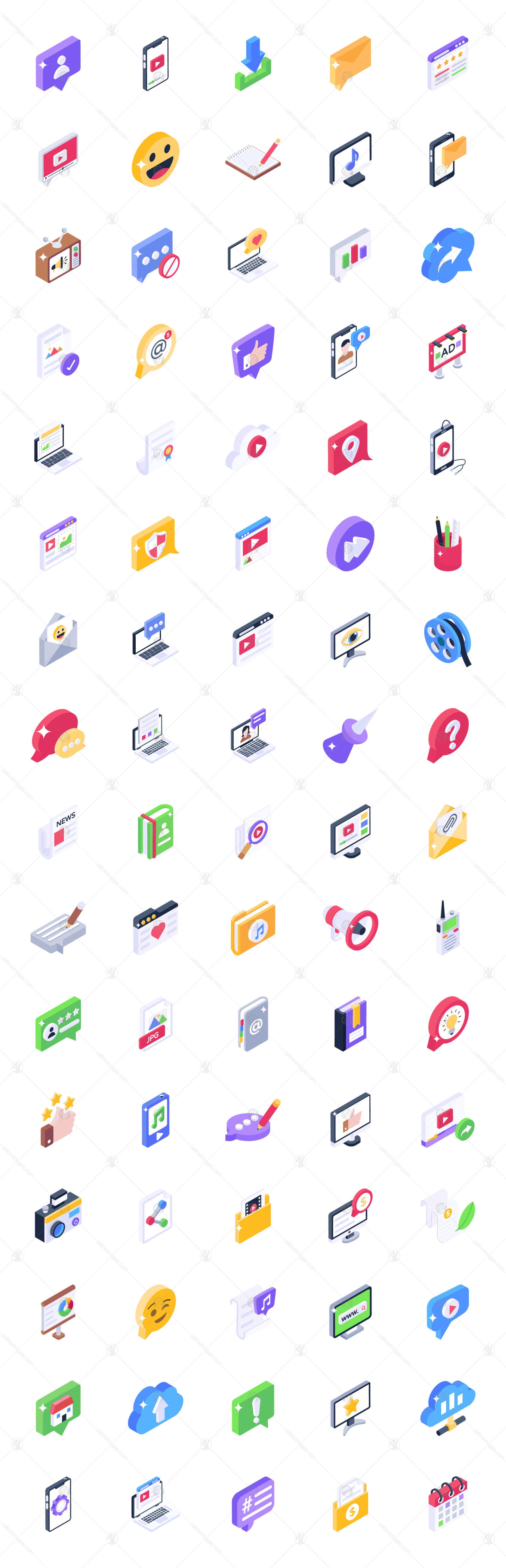 80 Blogs Isometric Icons Set