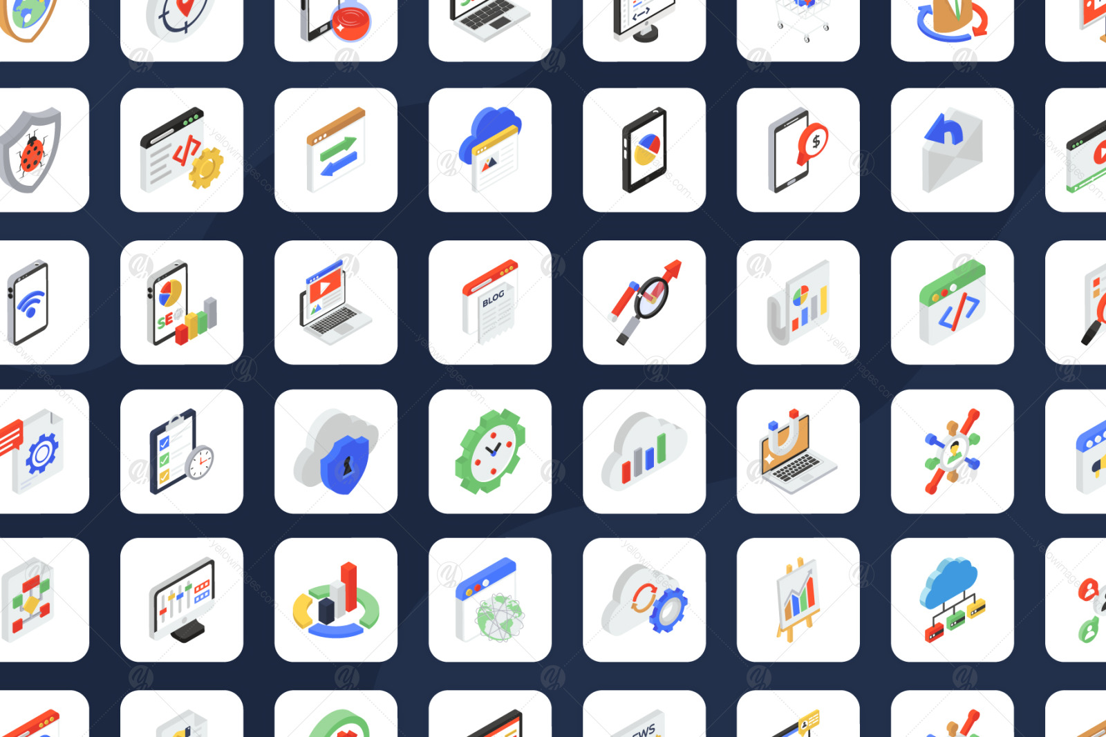 Seo and Marketing Isometric Icons Pack