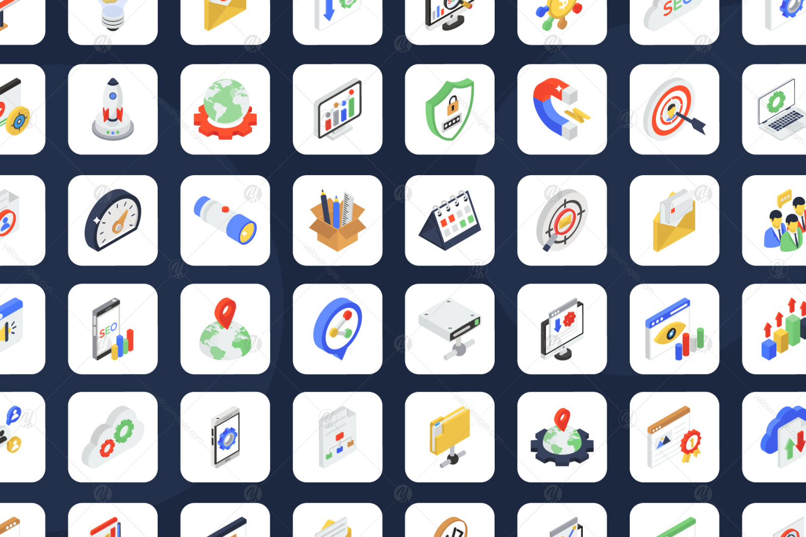 Seo and Marketing Isometric Icons Pack