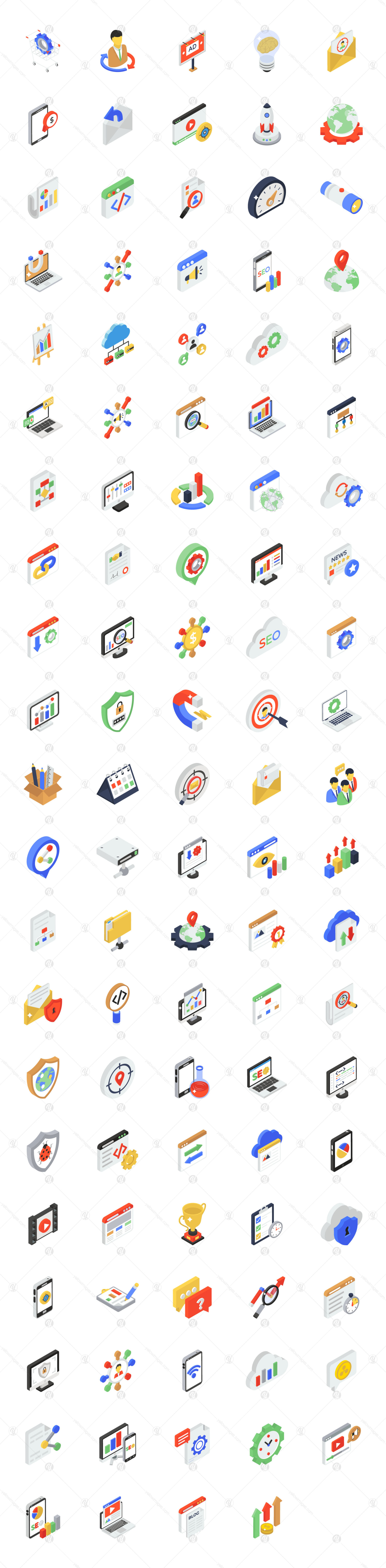 Seo and Marketing Isometric Icons Pack