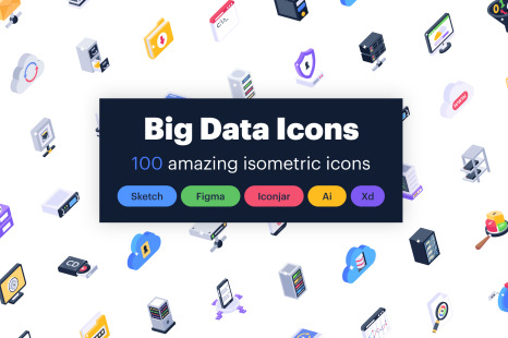 Set of Big Data Isometric Icons - Server