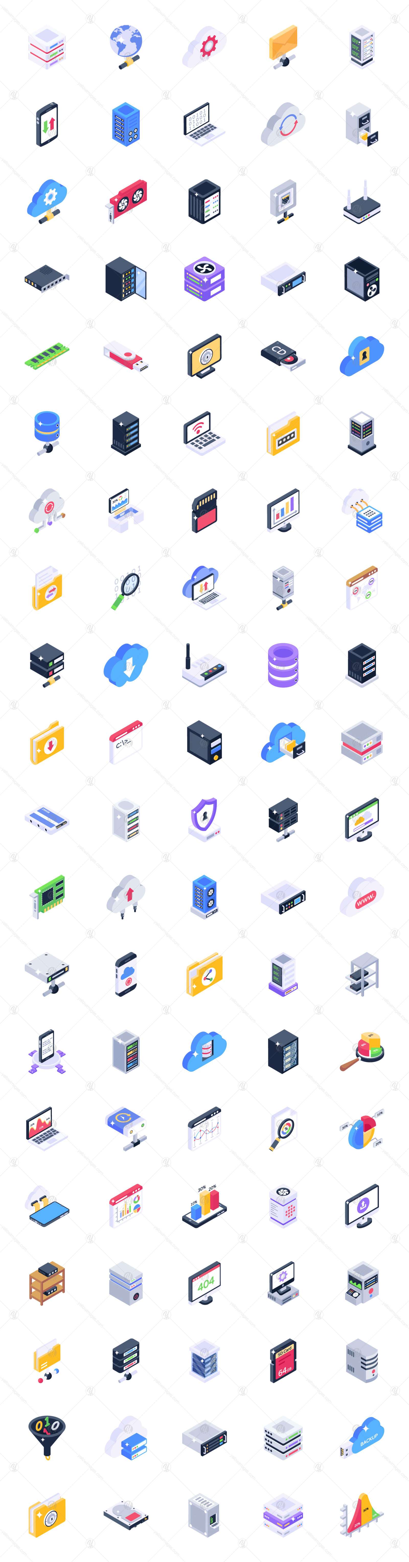 Set of Big Data Isometric Icons