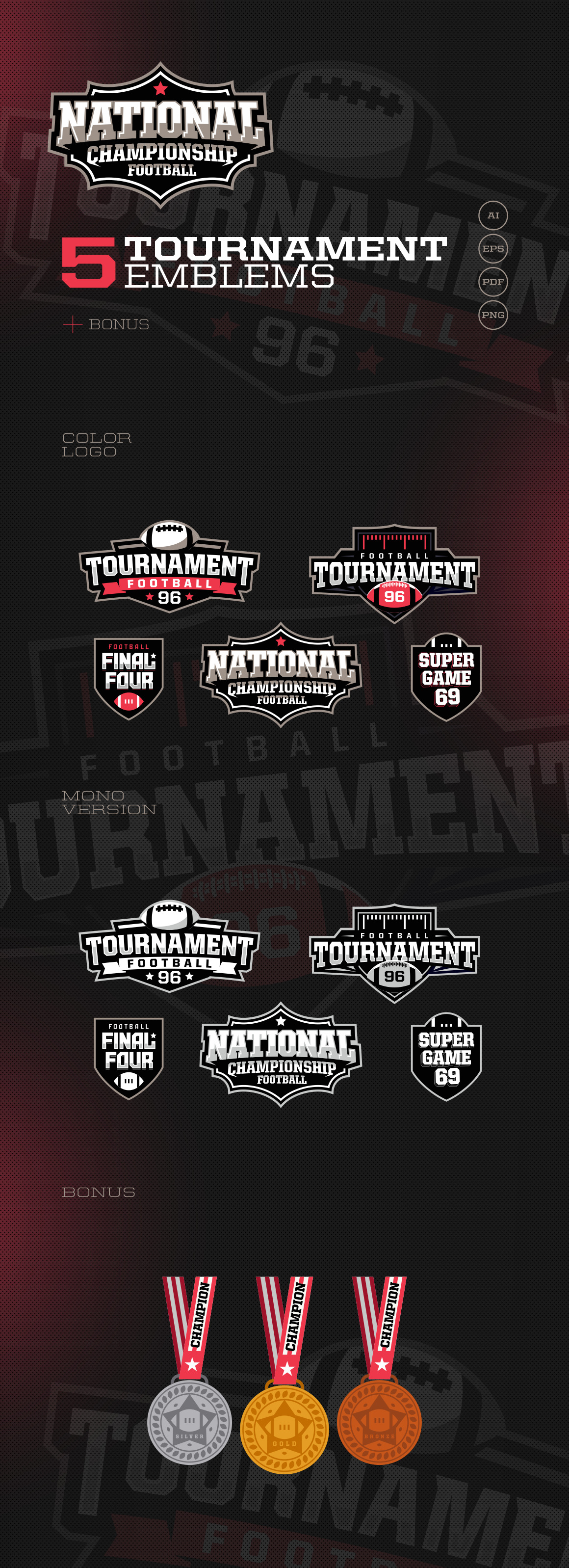 5 American Football Emblems + Bonus 5 American Football Emblems + Bonus
