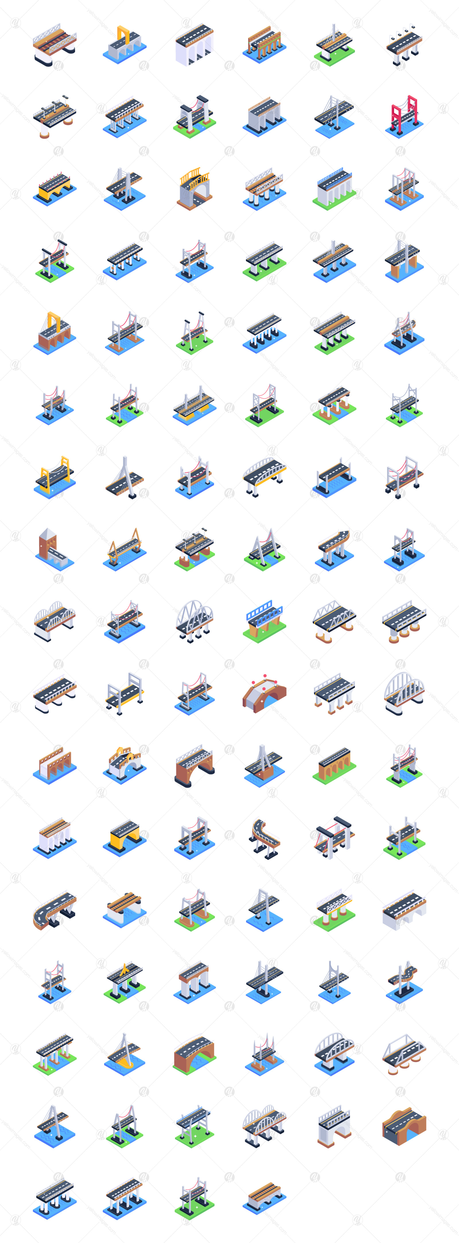 Isometric Icons Pack of Bridges Isometric Icons Pack of Bridges