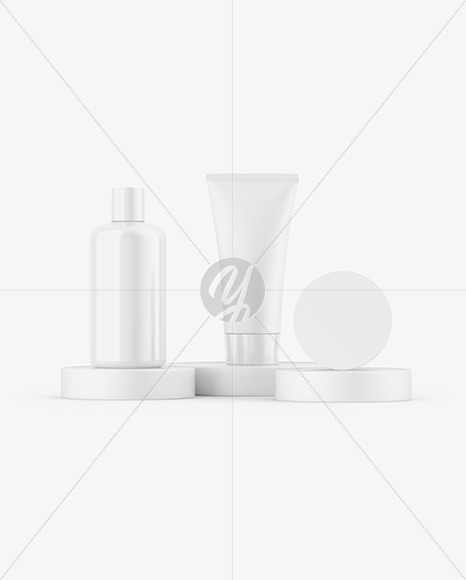Bottle W/ Tube & Jar Mockup