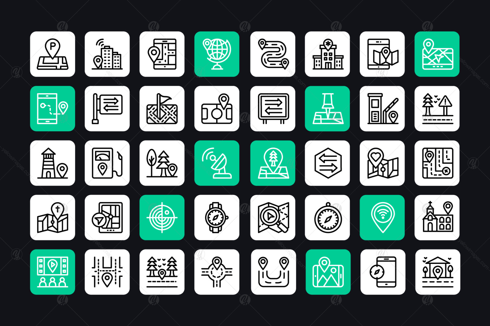 Location Maps Linear Icons Location Maps Linear Icons