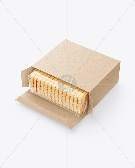 Opened Kraft Paper Cookies Box Mockup