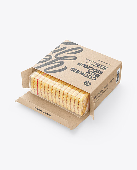Opened Kraft Paper Cookies Box Mockup