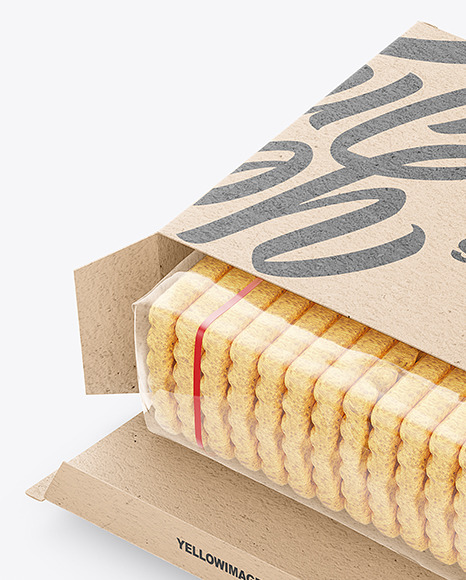 Opened Kraft Paper Cookies Box Mockup