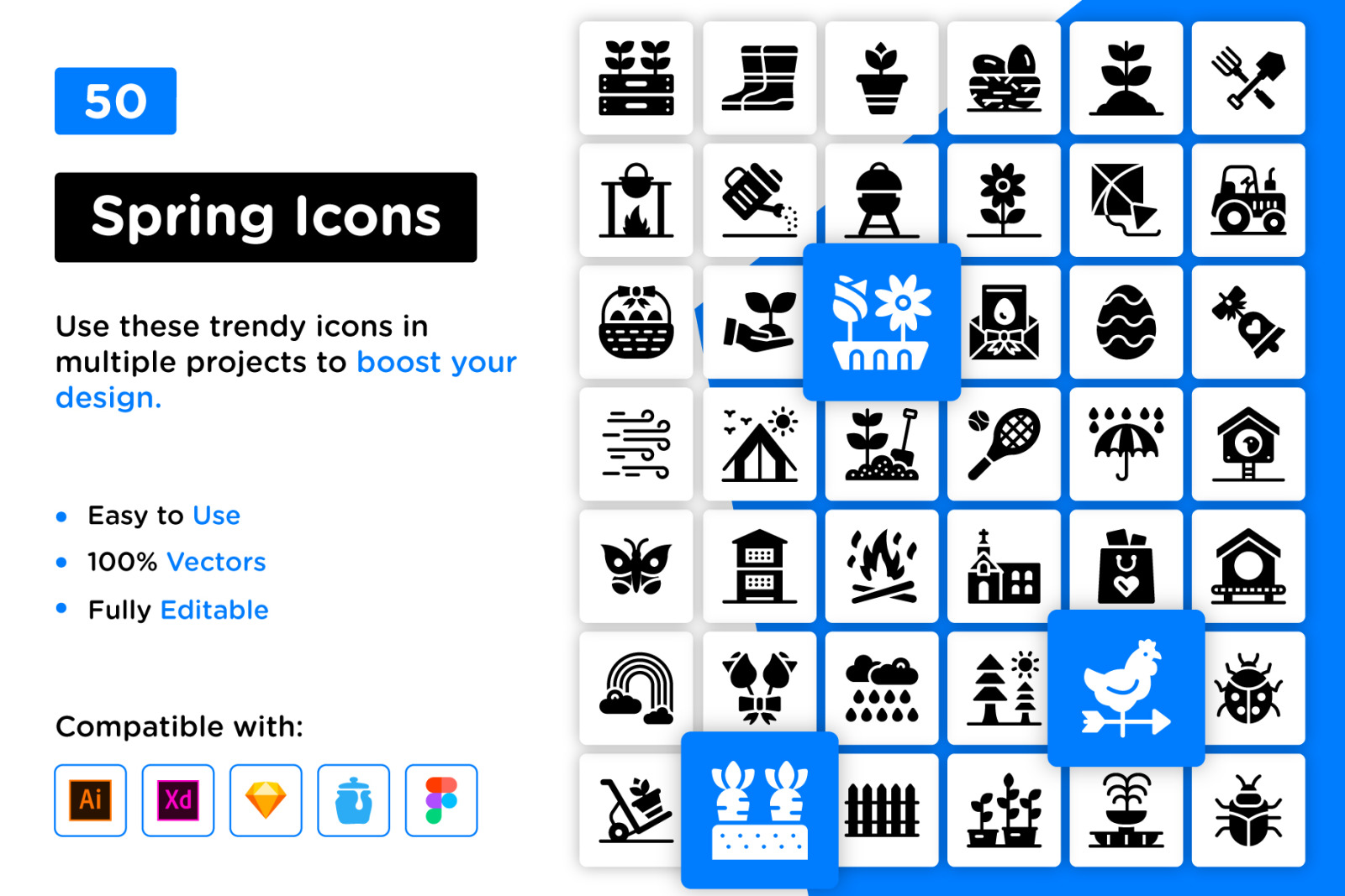 Set of spring glyph icons