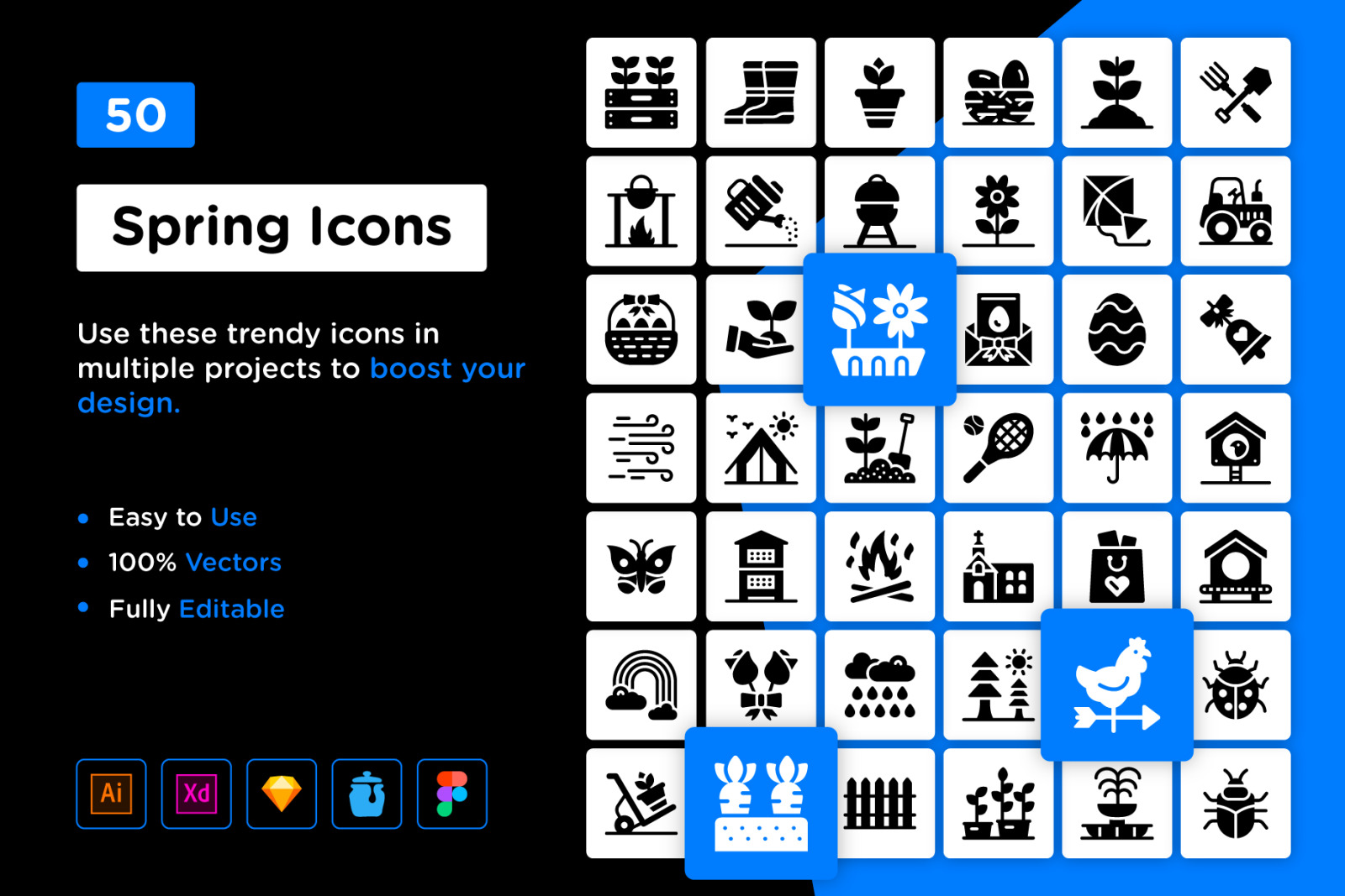 Set of spring glyph icons