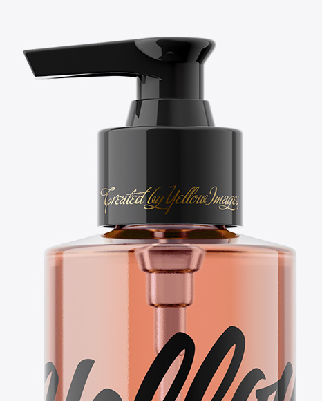 Clear Glass Cosmetic Bottle with Pump Mockup