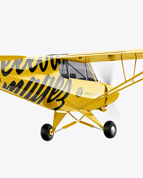 Airplane With Short Banner Mockup - Half Side View