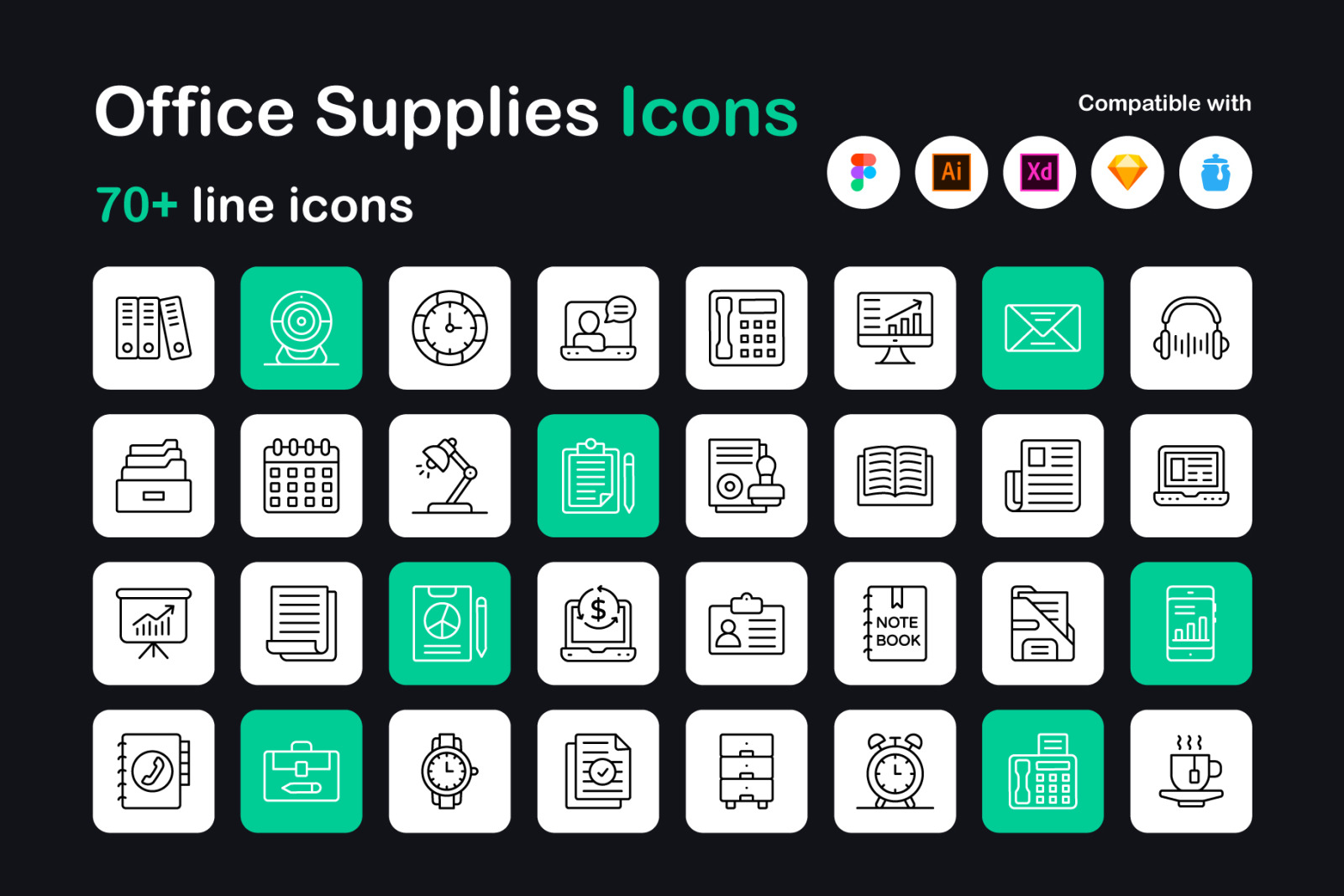 Office Supplies Linear Icons Pack