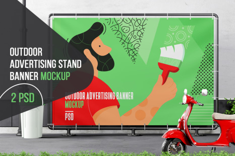 Outdoor Advertising Stand Banner Mockup - Grommet