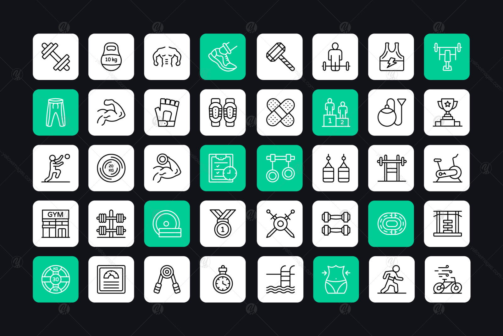 Exercise and Fitness Linear Icons Exercise and Fitness Linear Icons