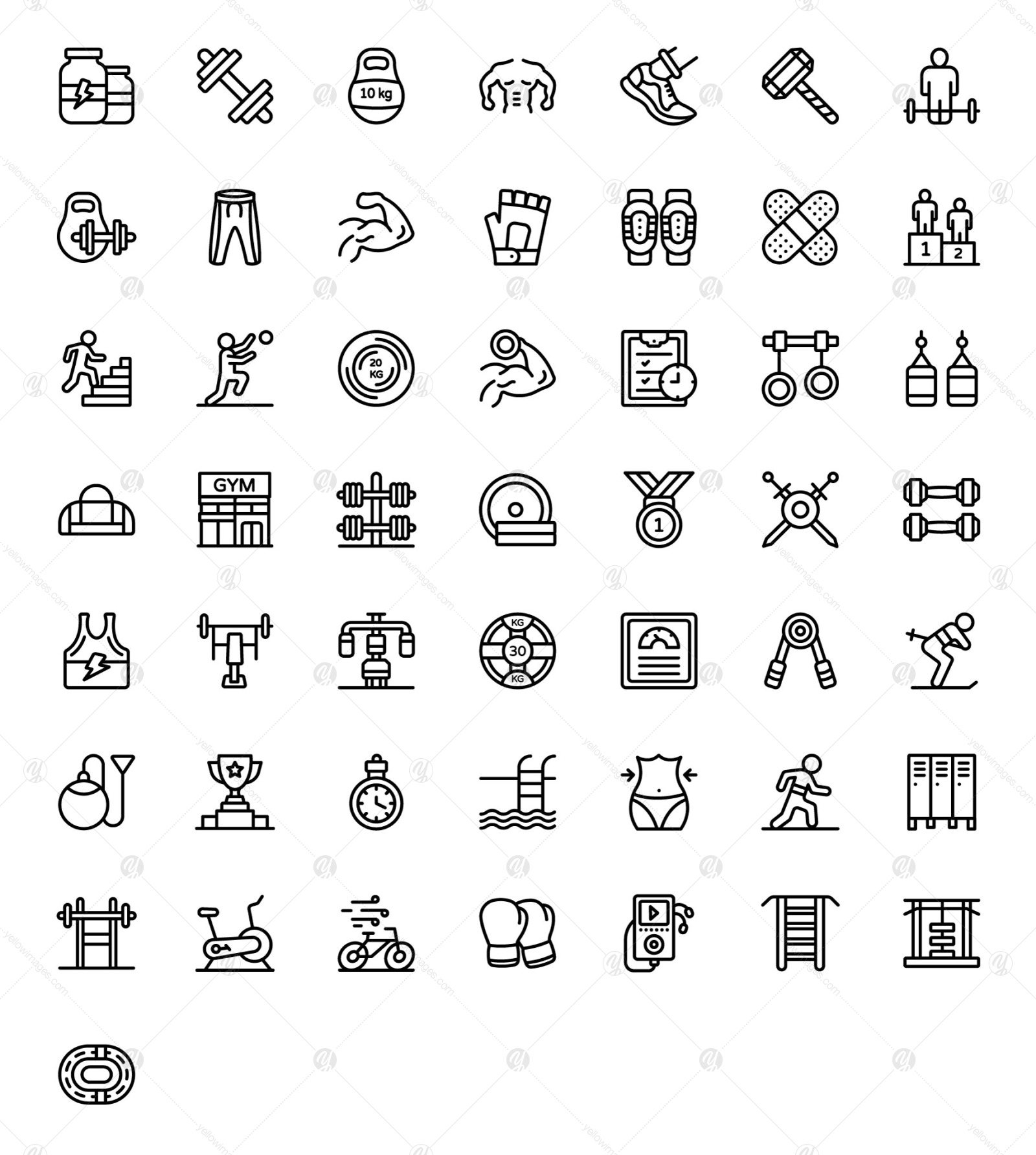 Exercise and Fitness Linear Icons Exercise and Fitness Linear Icons