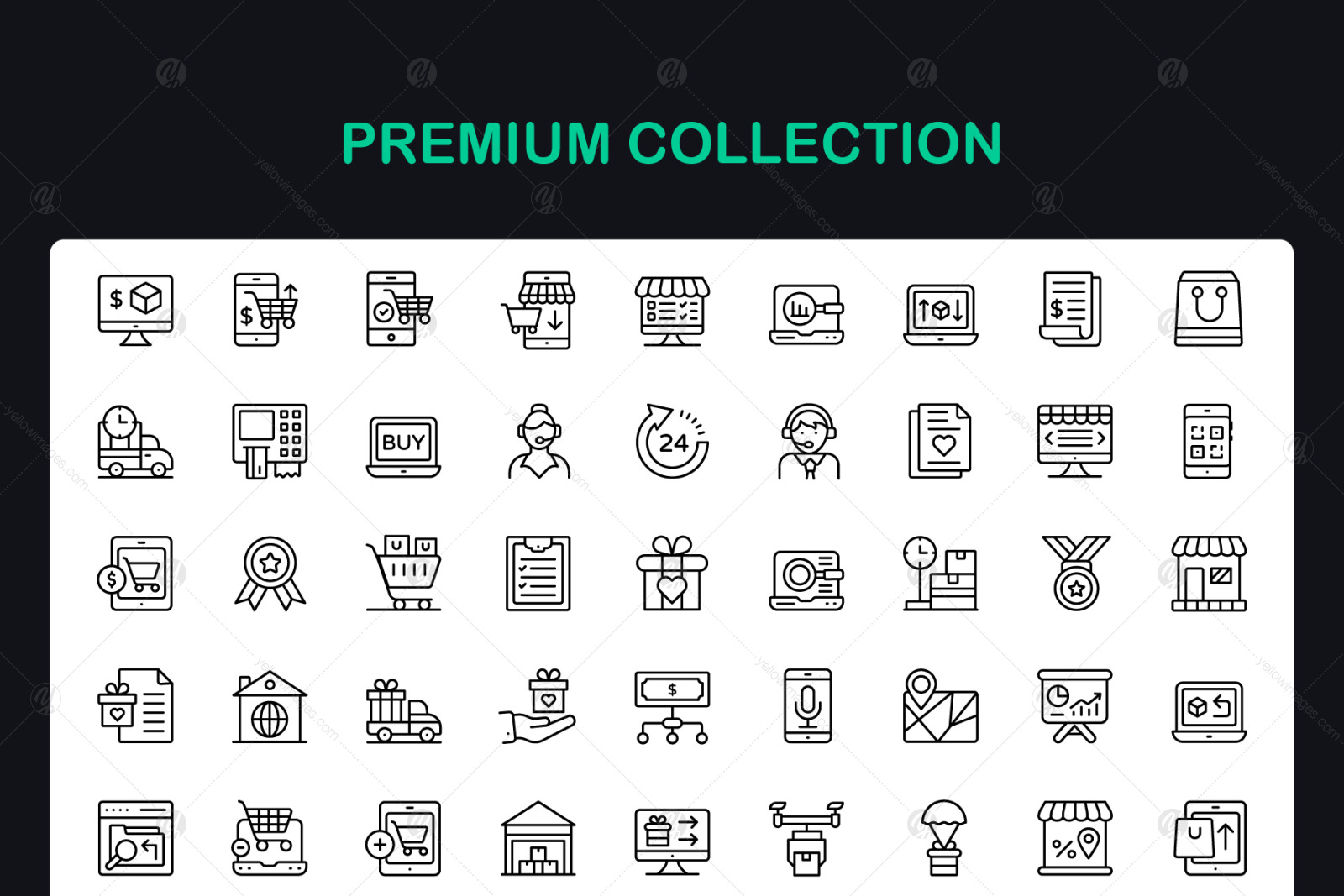 Mobile Shopping Linear Icons Pack