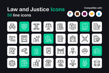 Law and Justice Linear Icons - Pillar