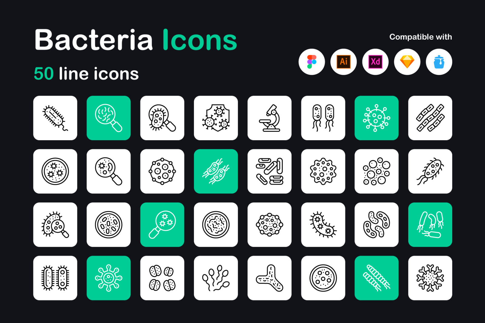 Bacteria Linear Icons Pack