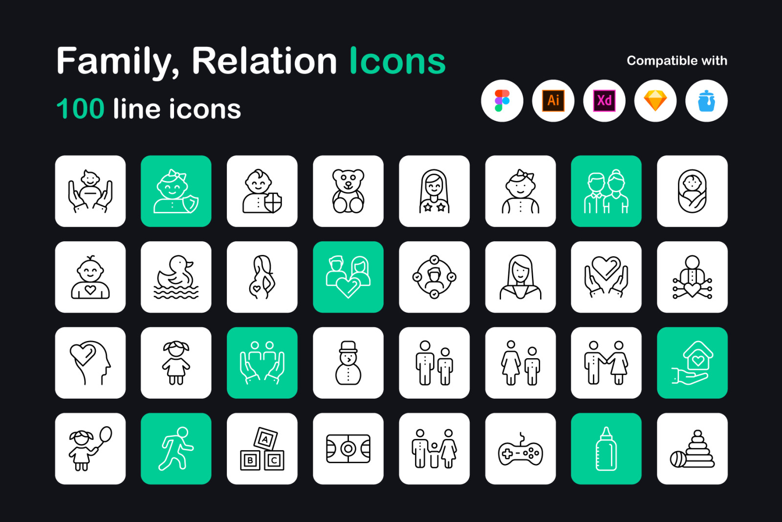 Relations and Parenting Line Icons