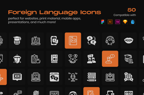 Foreign Language Linear Icons - English