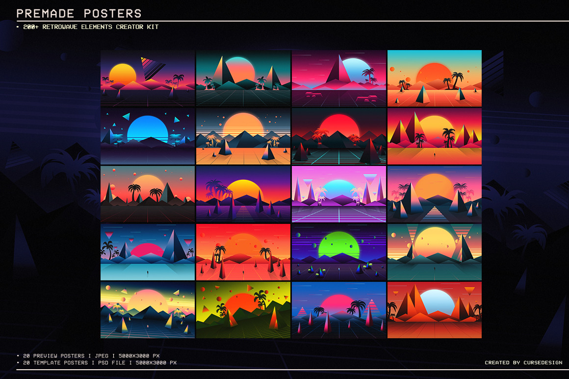 200+ Retrowave Elements Creator Kit 200+ Retrowave Elements Creator Kit
