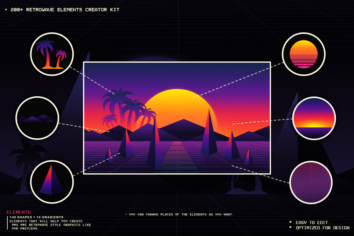 200+ Retrowave Elements Creator Kit