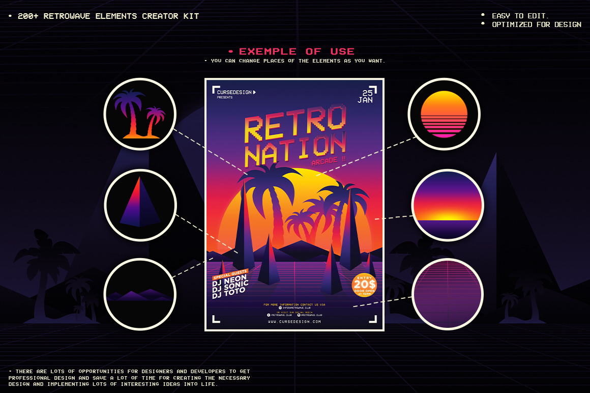 200+ Retrowave Elements Creator Kit