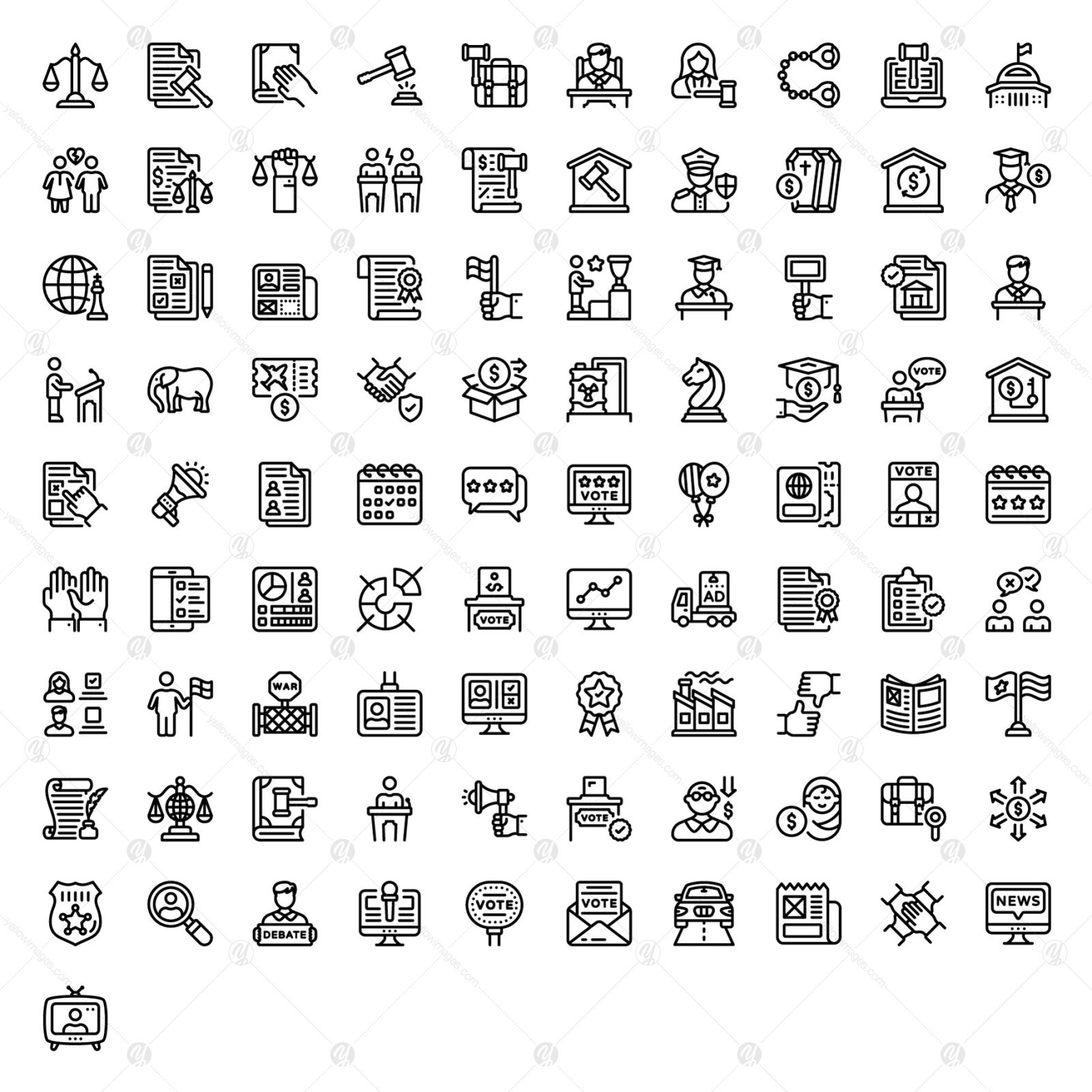 Politics and Law Linear Icons