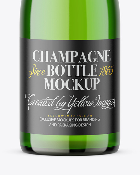 Green Glass Champagne Bottle Mockup