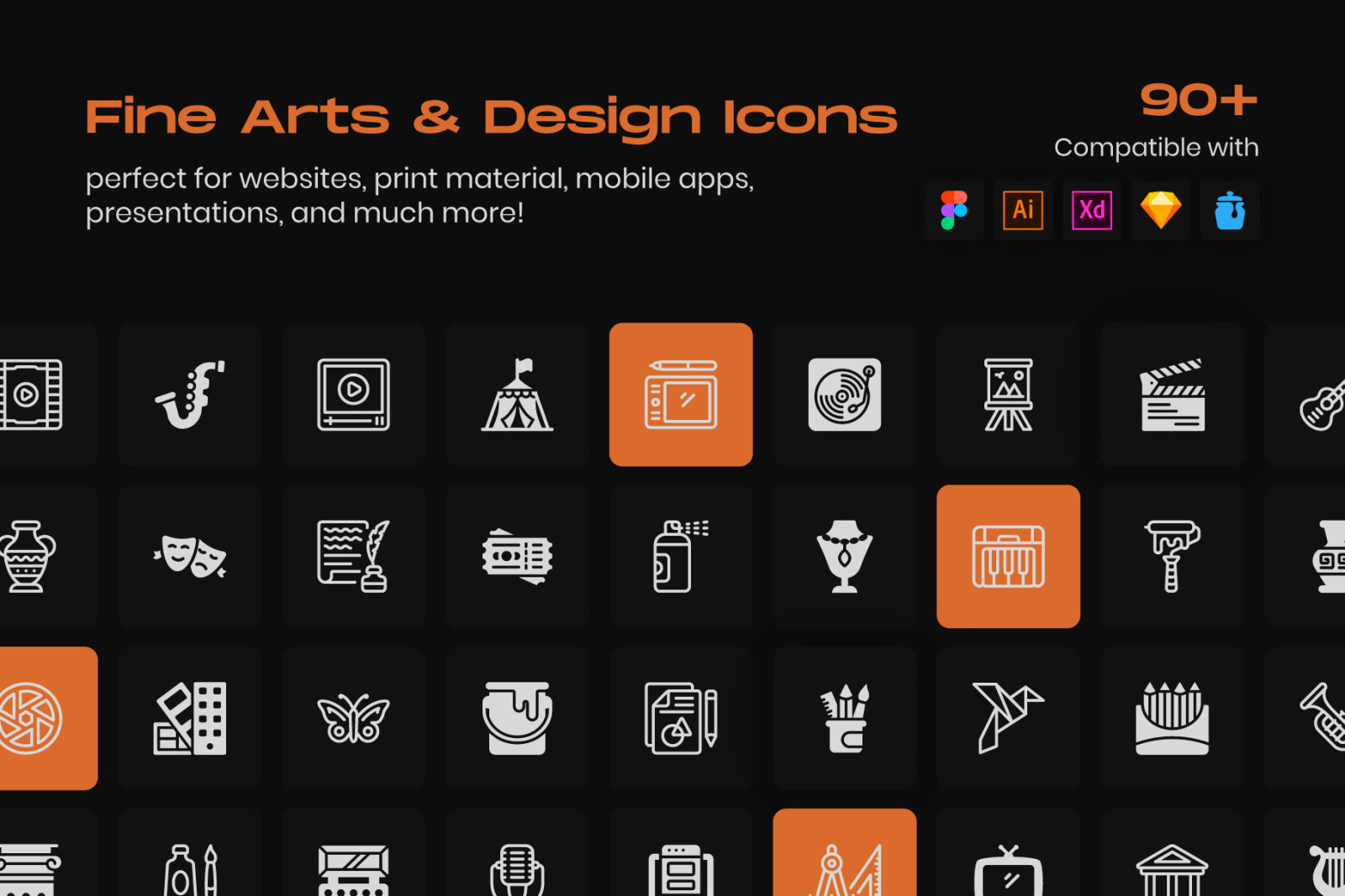 Fine Arts and Design Linear Icons Fine Arts and Design Linear Icons