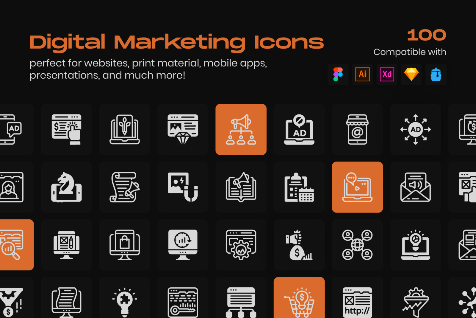 Digital Marketing Linear Icons Pack