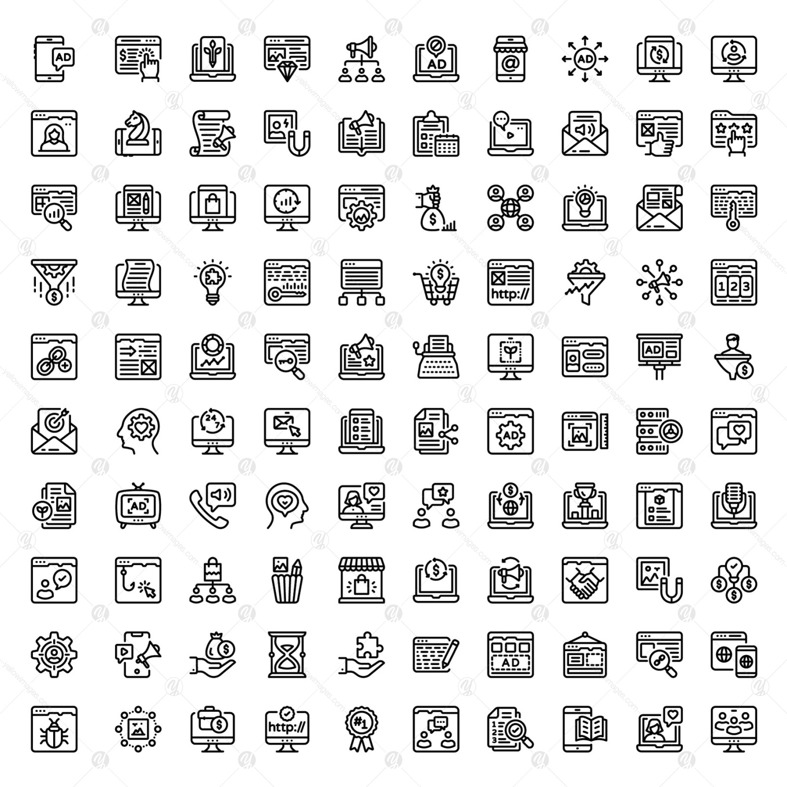 Digital Marketing Linear Icons Pack