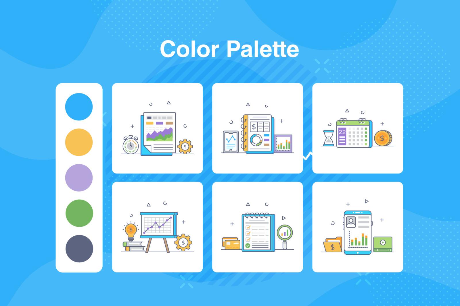 Business Management flat outline icons Business Management flat outline icons