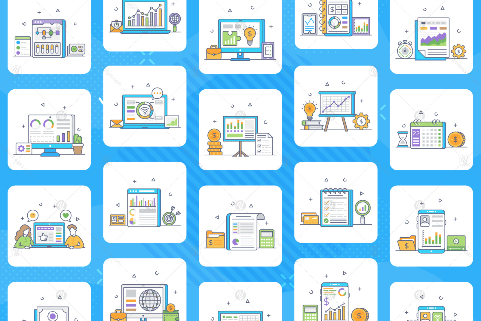 Business Management flat outline icons