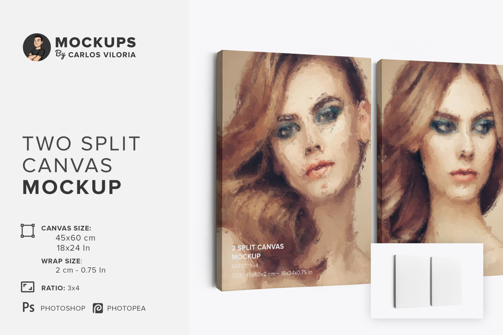 Hanging Two Split Canvas Ratio 3x4 Mockup - Left 0.75 In Wrap Hanging Two Split Canvas Ratio 3x4 Mockup - Left 0.75 In Wrap