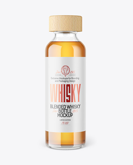 Whiskey Bottle with Wooden Cap Mockup