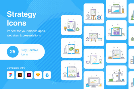 Strategy Flat Line Icons Pack - Financial icons