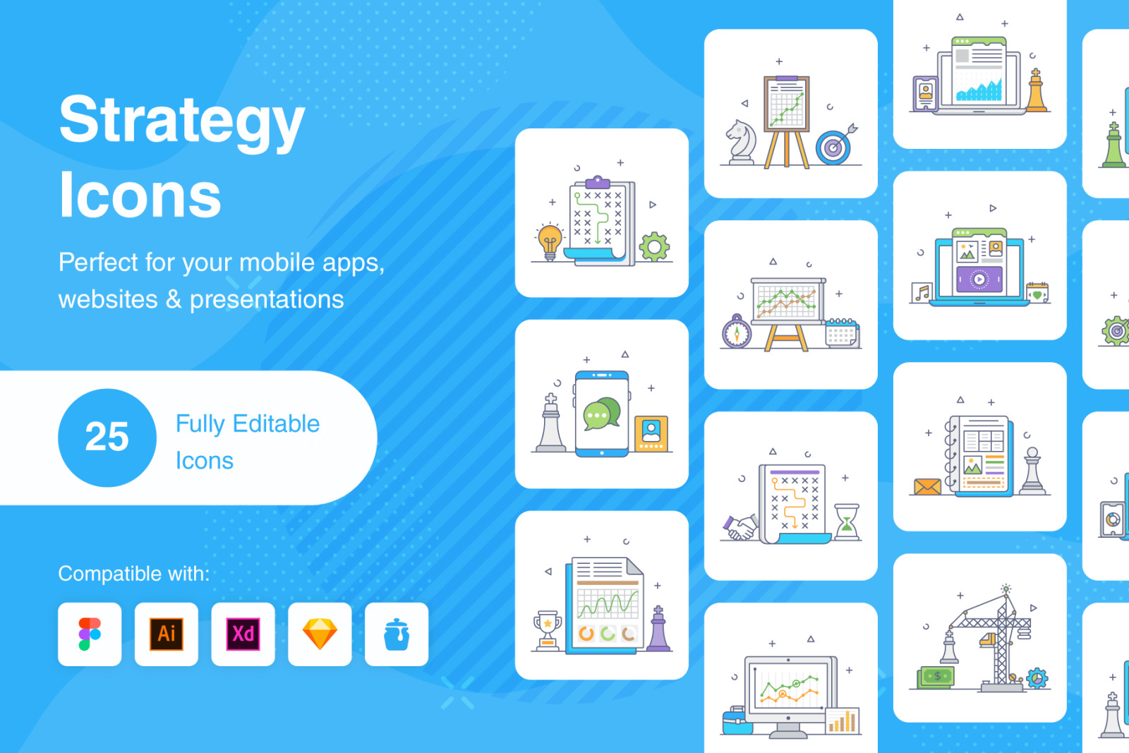 Strategy Flat Line Icons Pack