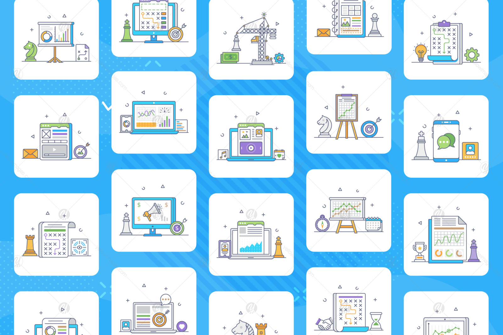 Strategy Flat Line Icons Pack