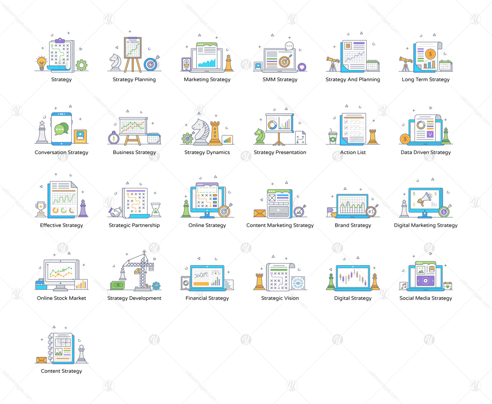 Strategy Flat Line Icons Pack