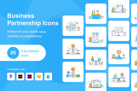 Business Partnership Flat Outline Icons - Line vector