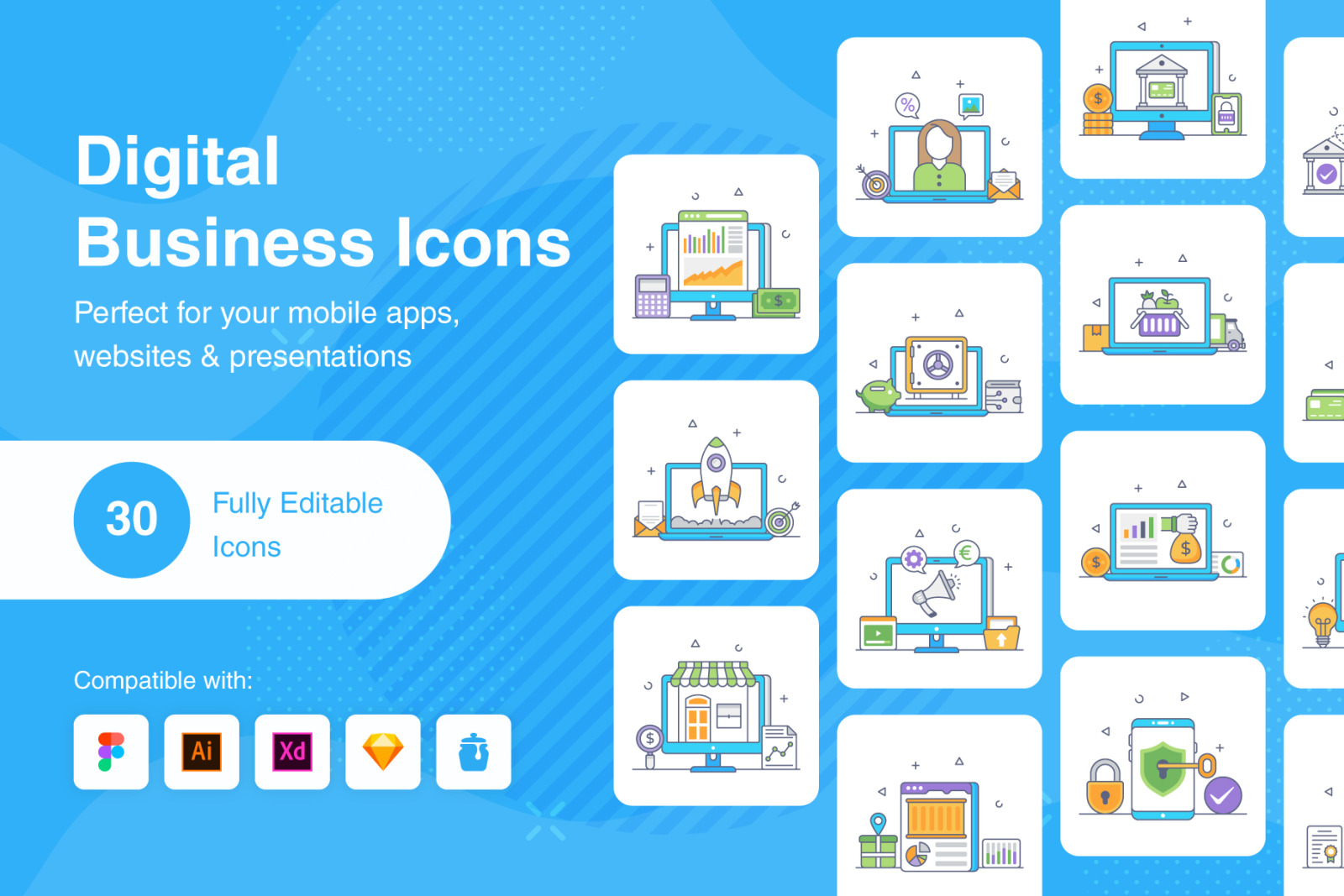 Digital Business Flat Outline Digital Business Flat Outline