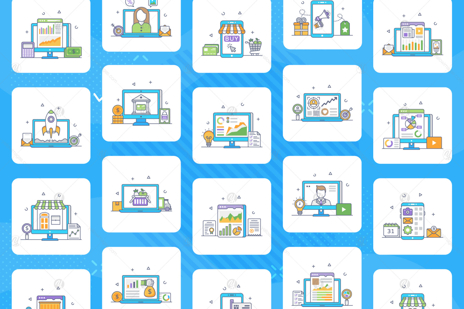 Digital Business Flat Outline Digital Business Flat Outline