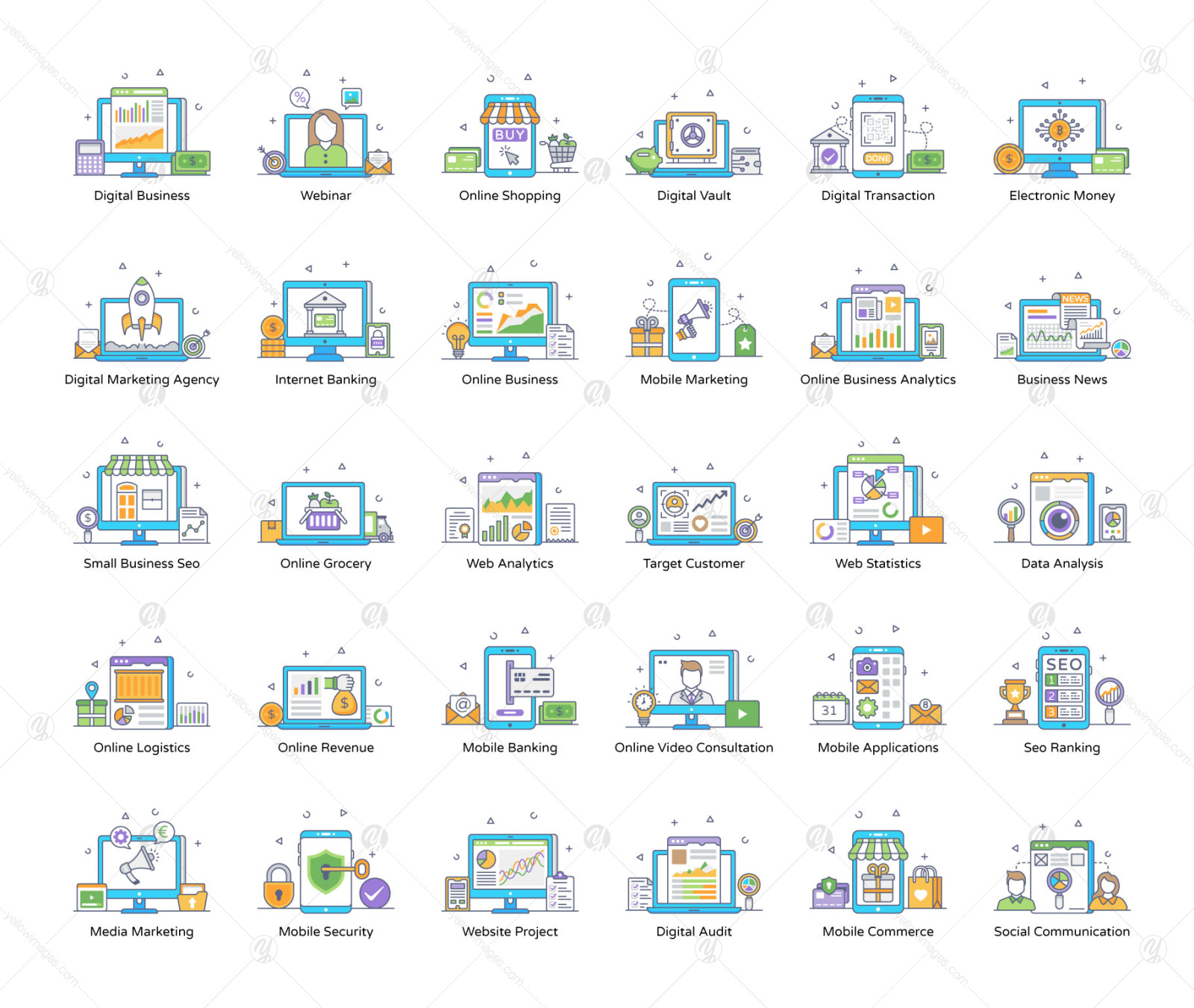 Digital Business Flat Outline Digital Business Flat Outline