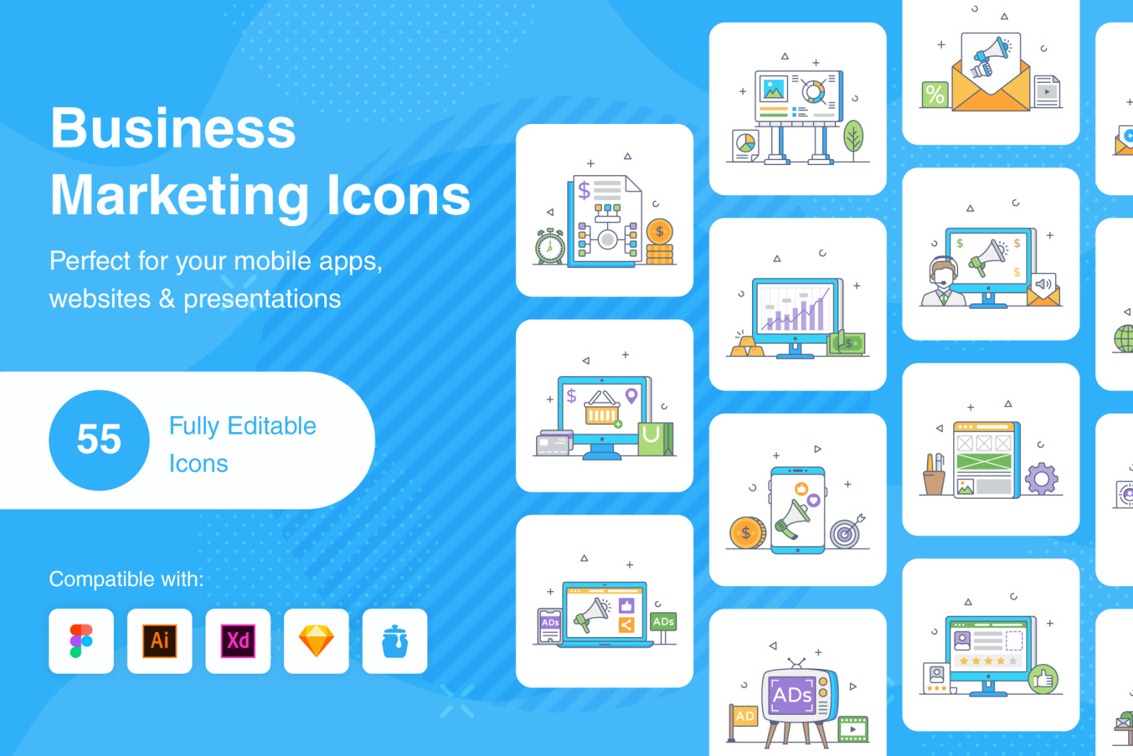 Business Marketing Flat Outline Vectors Business Marketing Flat Outline Vectors